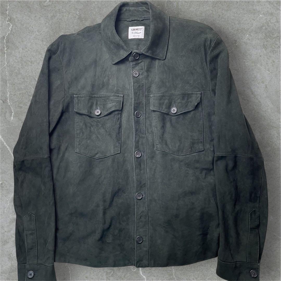 EMMETTI スエード カーキ オリーブ　ゴートスキン シャツ 50