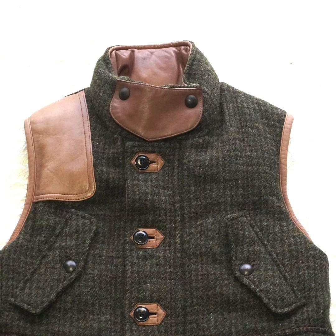 【入手困難】ラルフローレン　リバーシブル　ダウンベスト　ラムレザー　ヘリンボーン