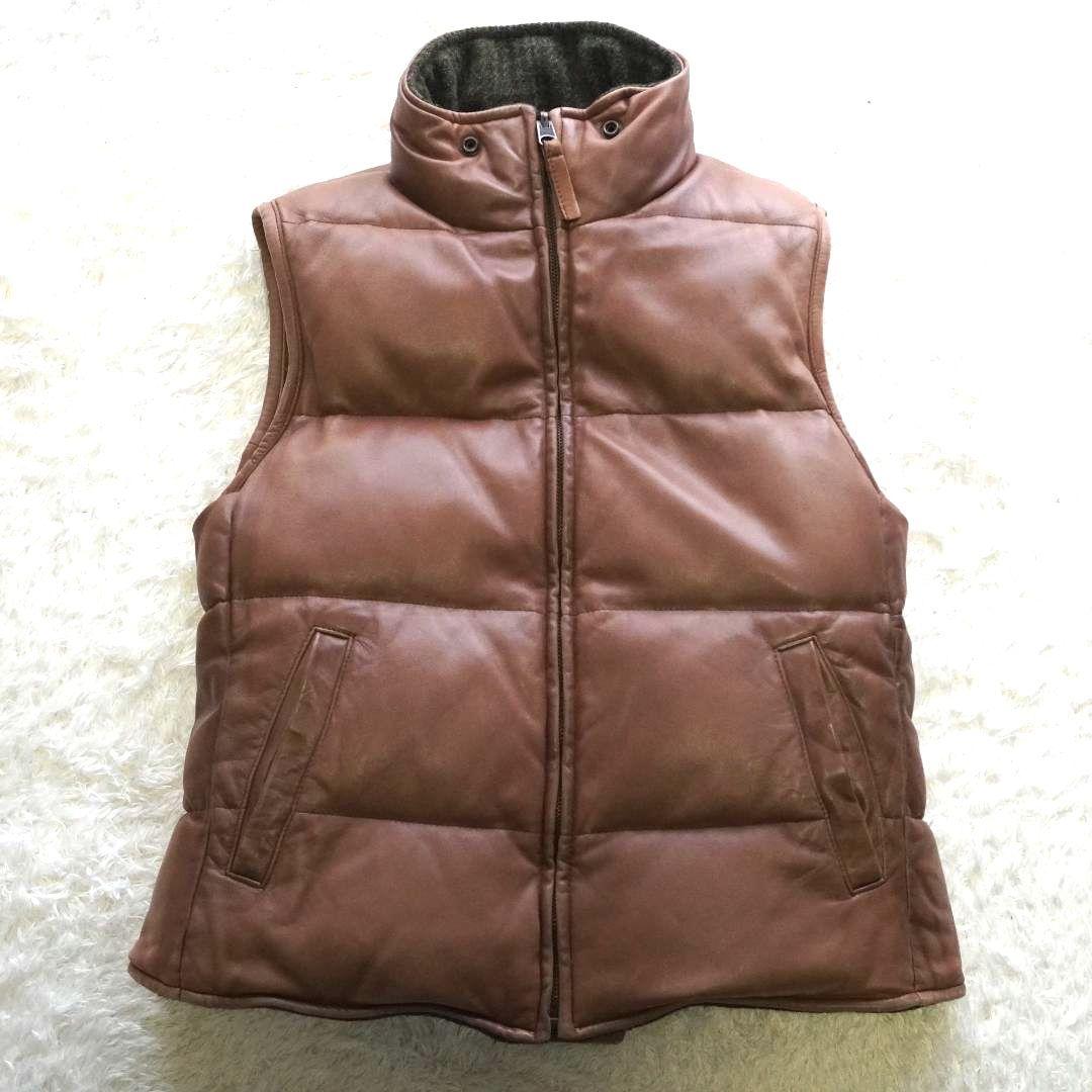 【入手困難】ラルフローレン　リバーシブル　ダウンベスト　ラムレザー　ヘリンボーン