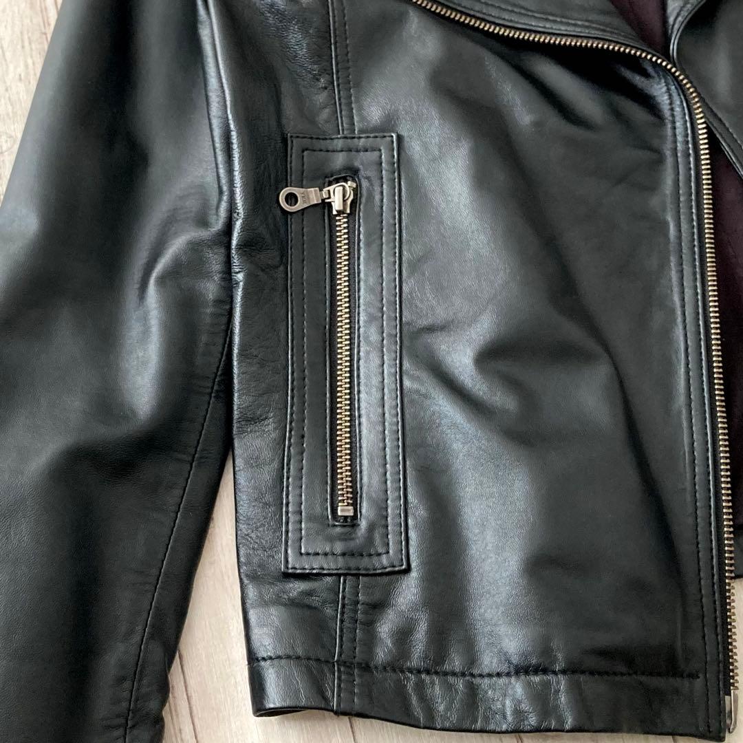 美品★ 羊革　ラムレザー　ライダース　2WAY ジャケット　ダブルジップ　ファー