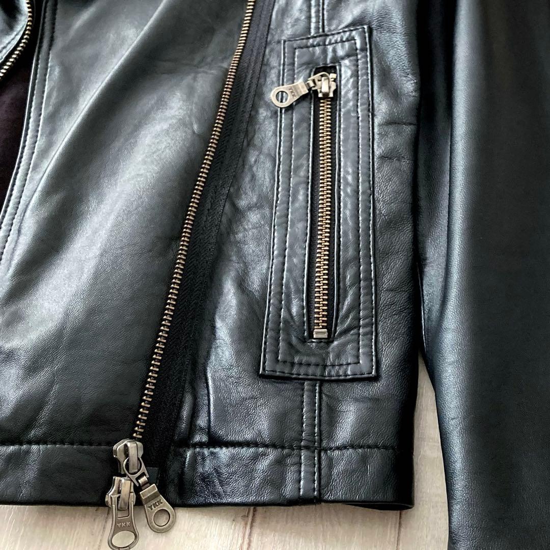 美品★ 羊革　ラムレザー　ライダース　2WAY ジャケット　ダブルジップ　ファー