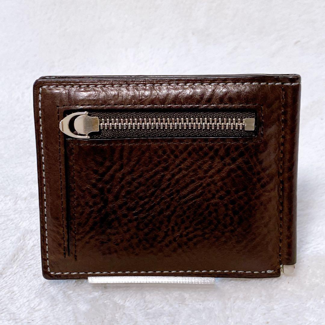 美品　土屋鞄　マネークリップウォレット　ダークブラウン　小銭入れ　カードポケット