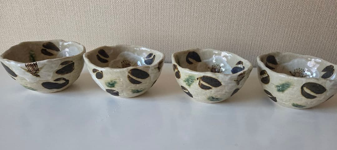 織部 椿模様 深鉢 4個 佐藤和次?