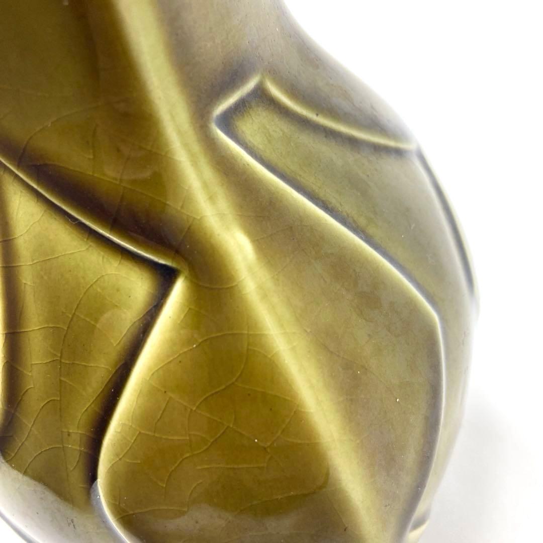 オリーブグリーン 陶器 花瓶【ヴィンテージ】