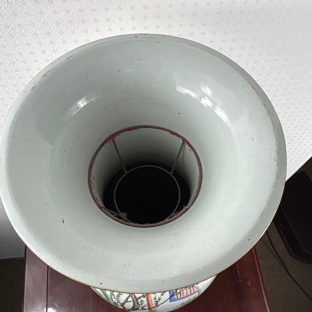 清時代中期 粉彩博古圖紋様 磁器大花瓶 伝世品焼約58cm