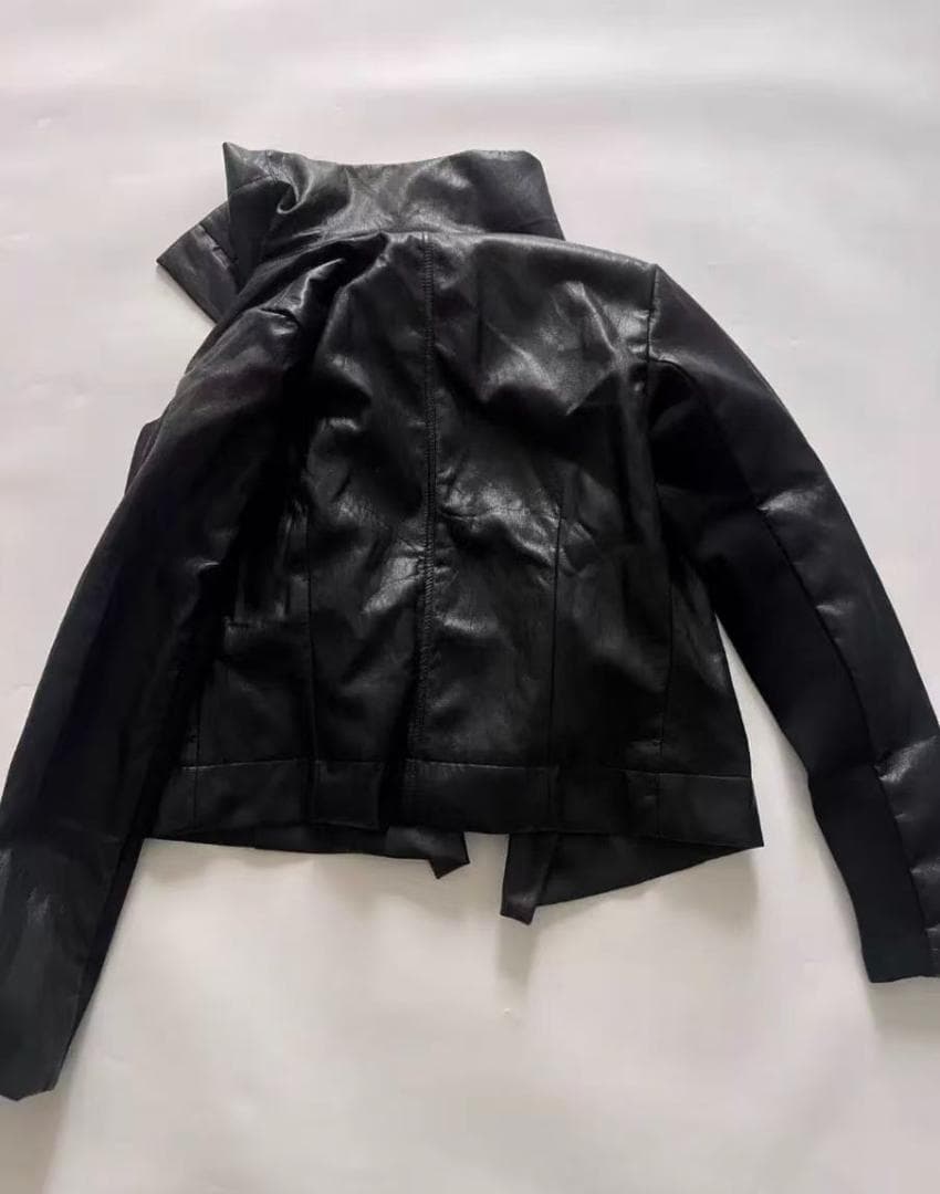 Rick Owens黒いレザージャケット ハイネックデザイン L