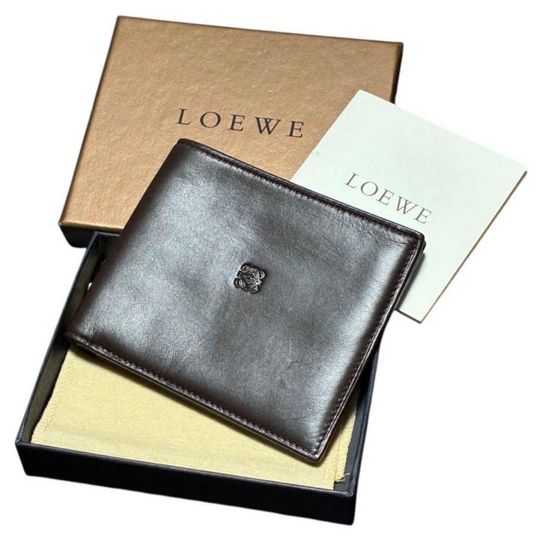【LOEWE】二つ折り財布 アナグラム シープスキン レザー ダークブラウン