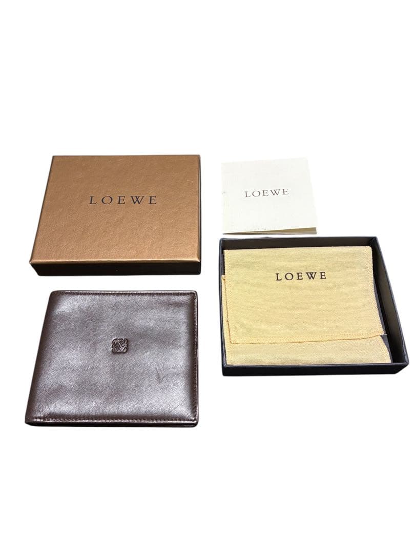 【LOEWE】二つ折り財布 アナグラム シープスキン レザー ダークブラウン