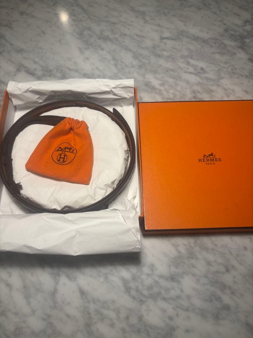 HERMES ブラック/ブラウンレザーベルト 90H型バックル