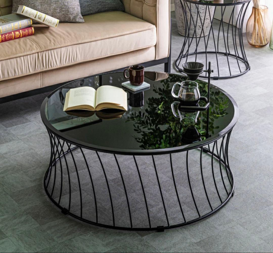 RELAX FORM ラウンドテーブルセンター テーブル黒ガラス天板おしゃれ