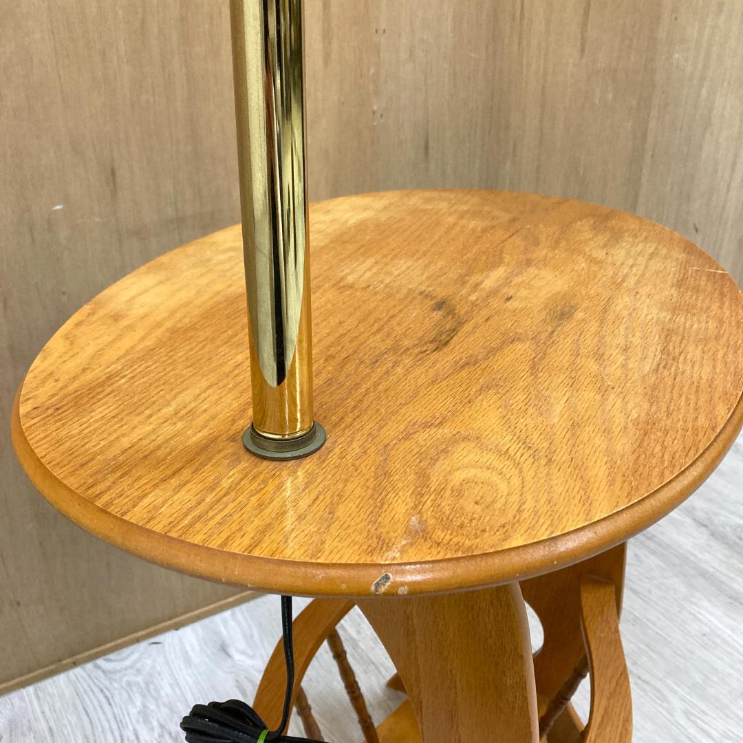 木製フロアスタンド　ベッドサイドフロアランプ　テーブル付ライト　間接照明レトロ