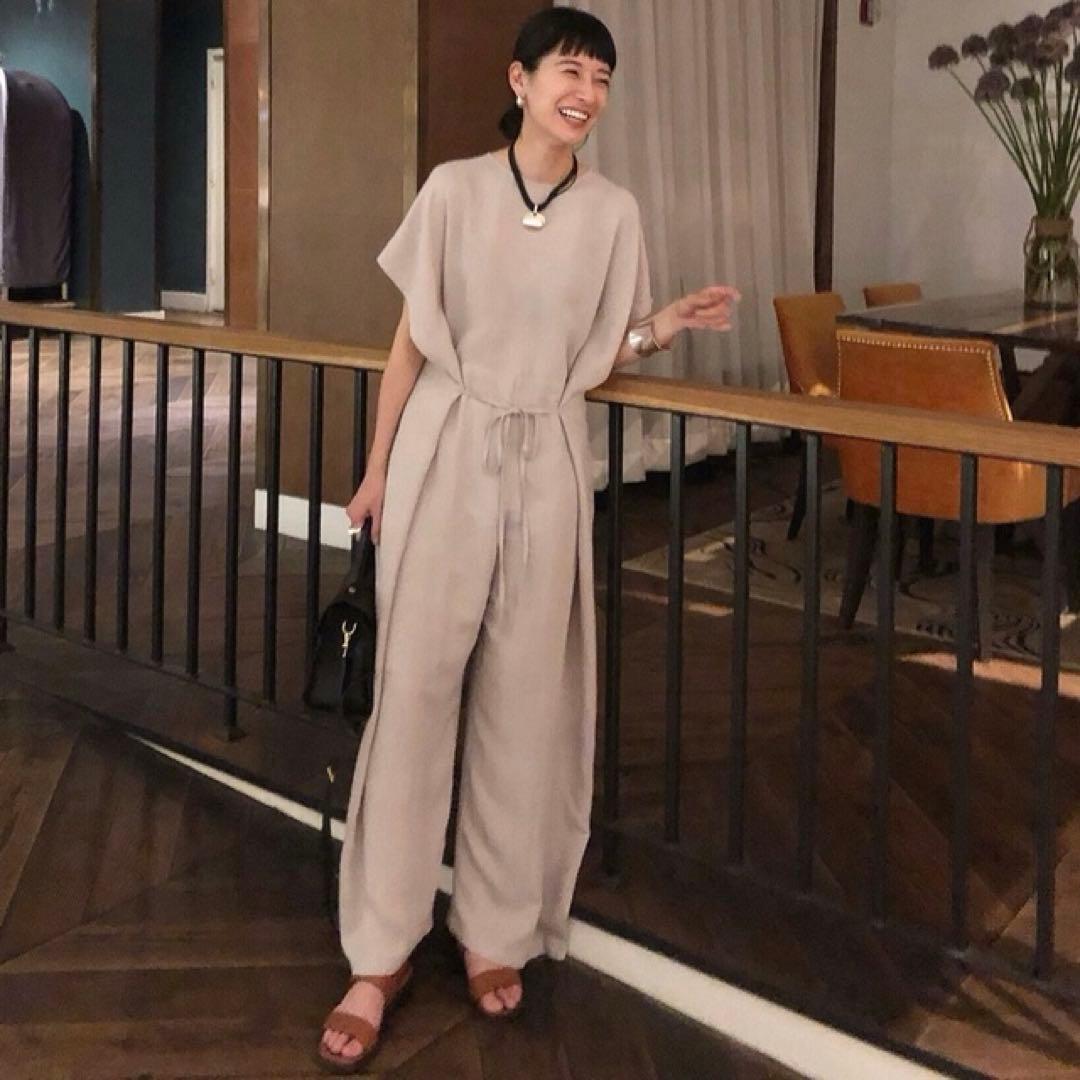 新品⁑クラネ　フォールドオールインワン　グレー　フレンチスリーブ　ワイドパンツ