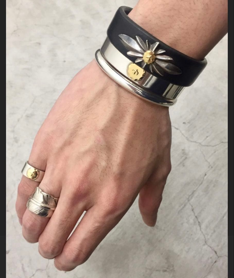 残1 シルバー ブレス バングル ハンドメイド 平打ち Mサイズ ノーブランド
