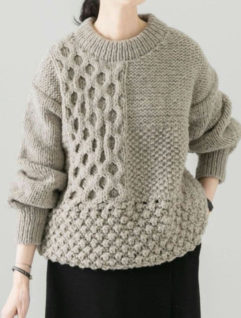 kagure かぐれ ペルーアラン柄パッチワークニット