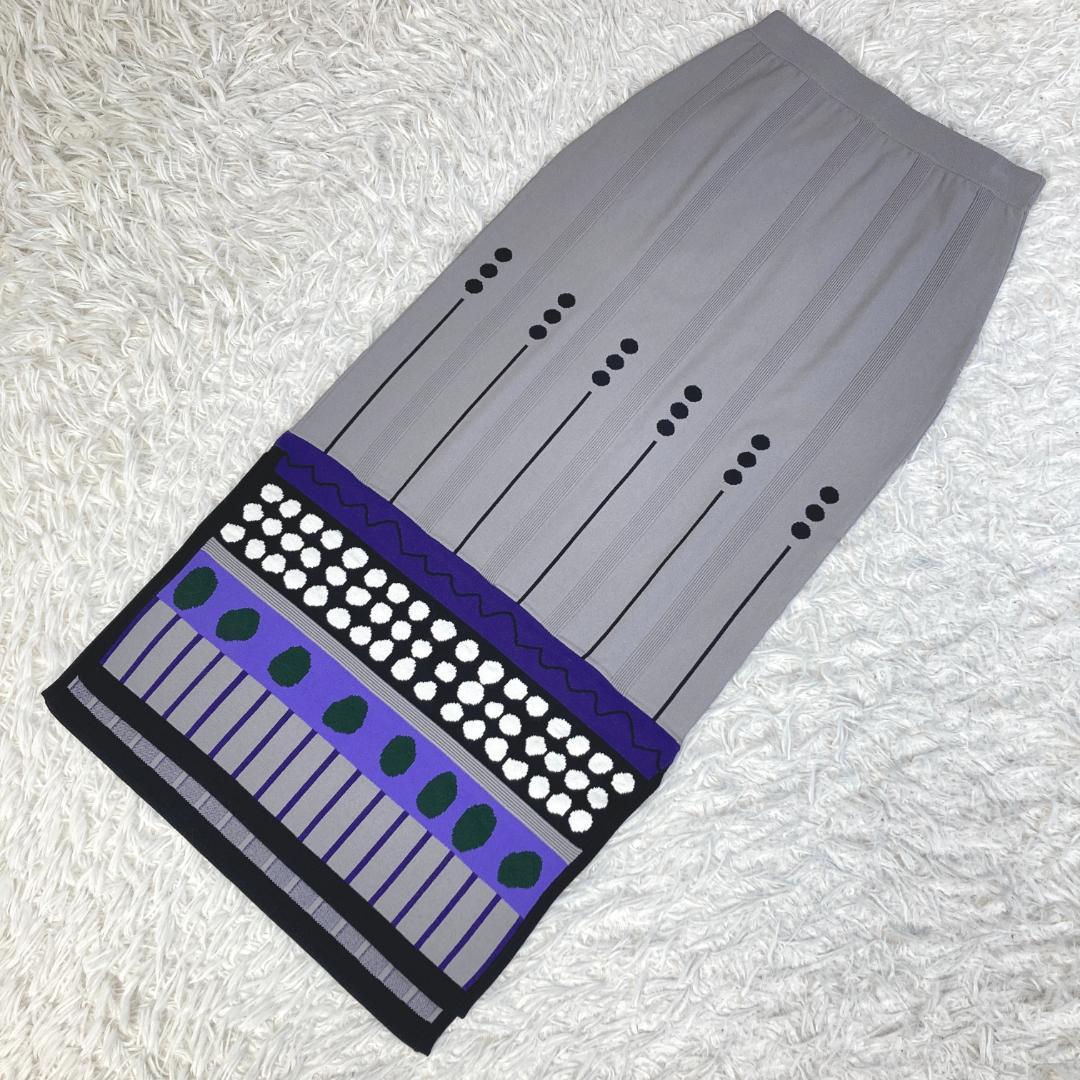 美品　UN3D.　アンスリード　ミックスドットジャカードニットスカート　36