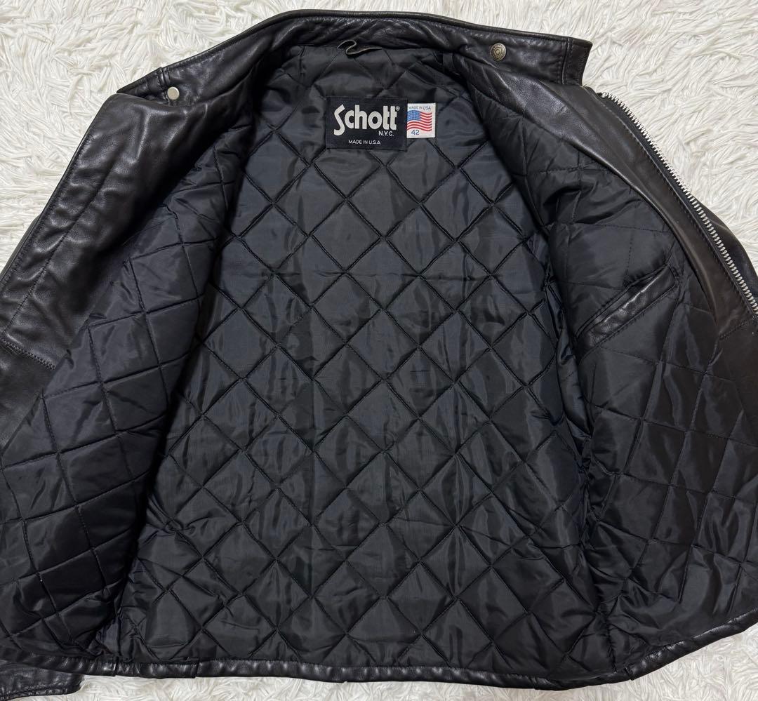 【希少サイズ42】SCHOTT レザーライダースジャケット　キルティング