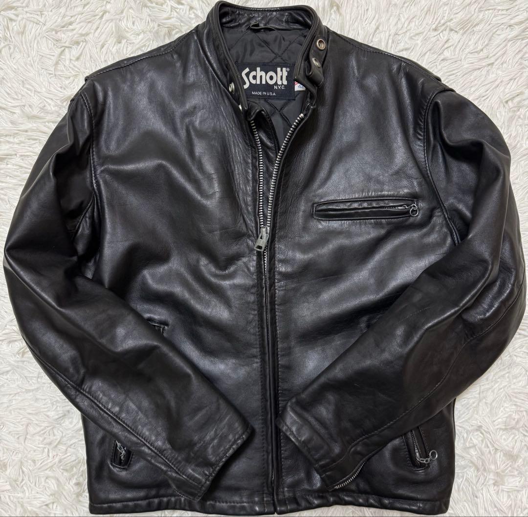 【希少サイズ42】SCHOTT レザーライダースジャケット　キルティング