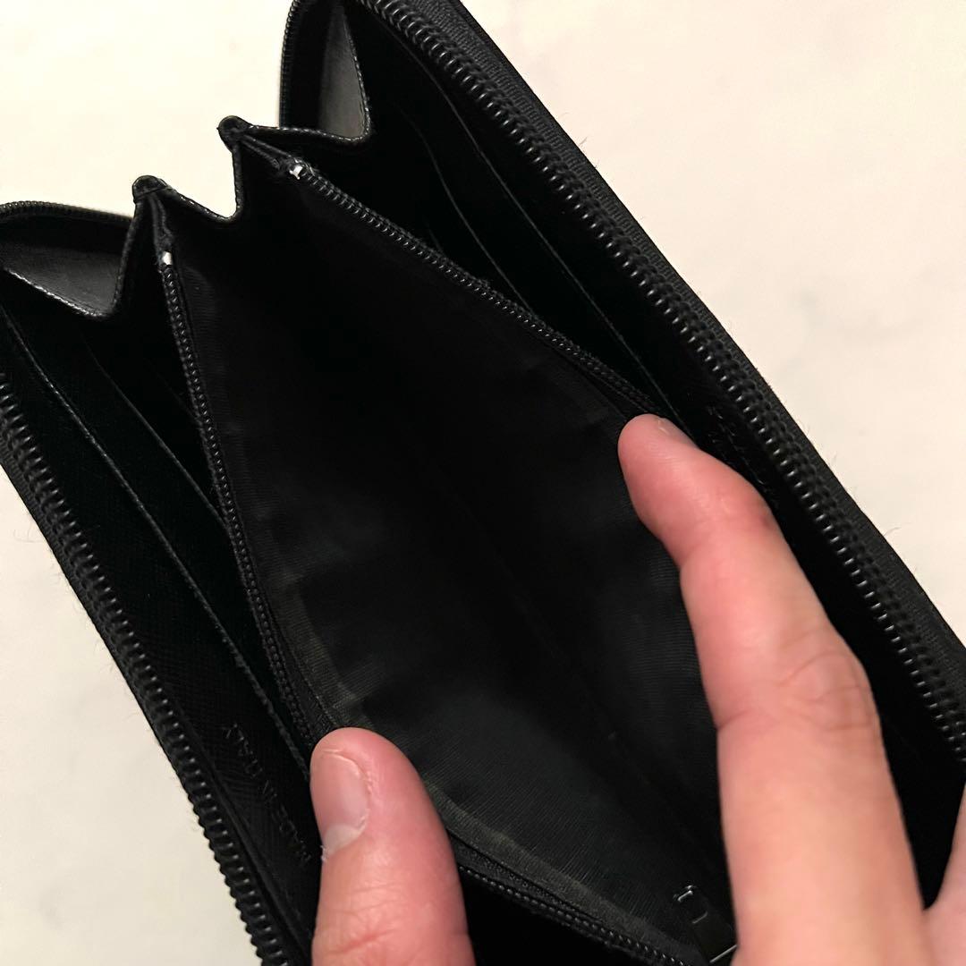 プラダ 長財布 ラウンドジップ 三角プレート ナイロン ブラック サフィアーノ