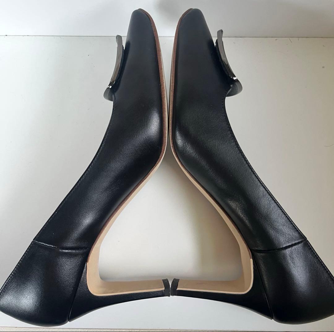 極美品 DIANA スクエアトゥ バックル ブラック ハイヒール 23cm