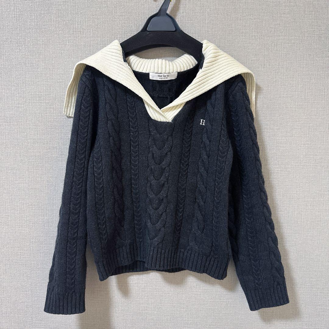 トップス Sailor-Collar Cable Knit Pullover