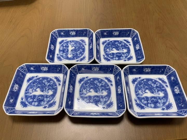 ◆深川製磁　染付オシドリ◆角深皿　5客10枚　食器