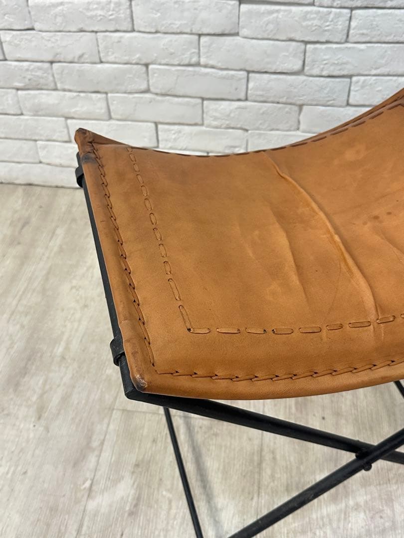 B ⭐️【全国送料無料】インダストリアル　レザー　アイアン　スツール　折りたたみ