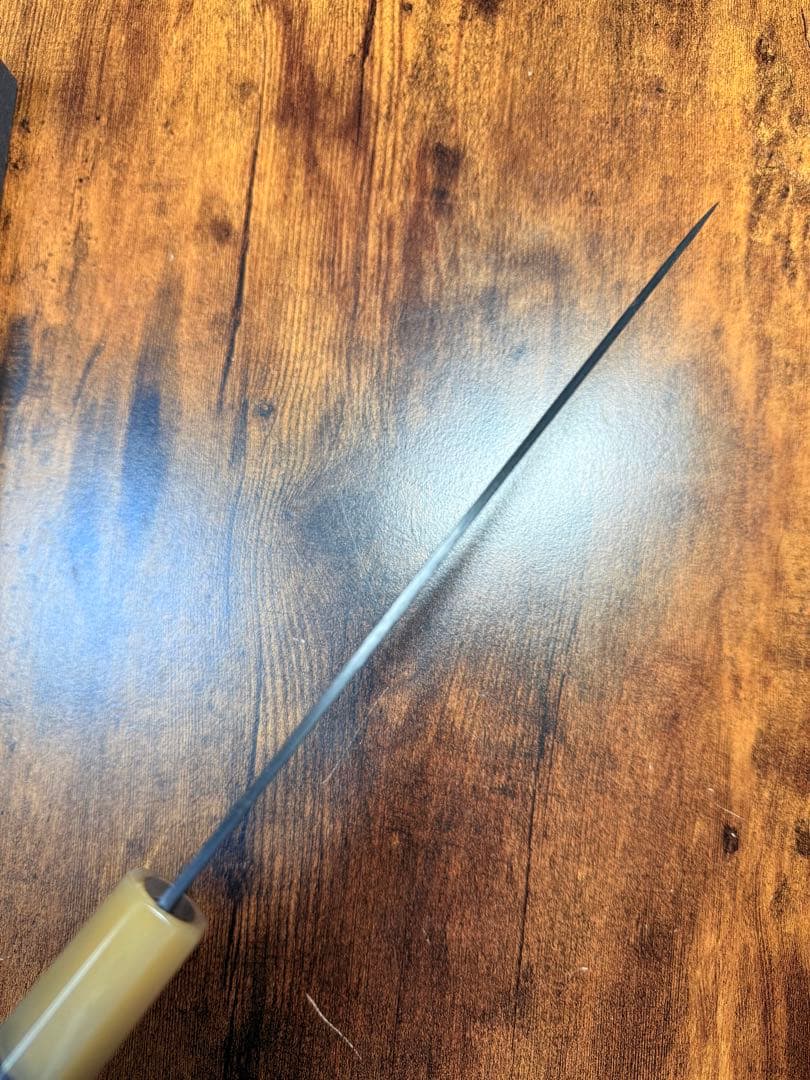 義弘作　和牛刀 本黒　包丁　7寸　青鋼　山脇刃物製作所　黒檀水牛八角柄