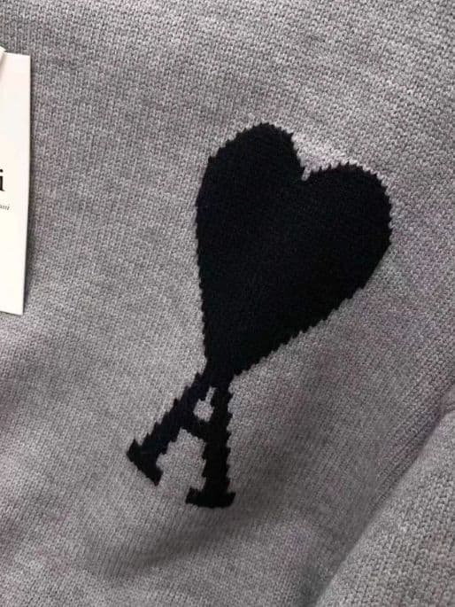 Ami Paris ami グレー ハート刺繍ニットユニセックス