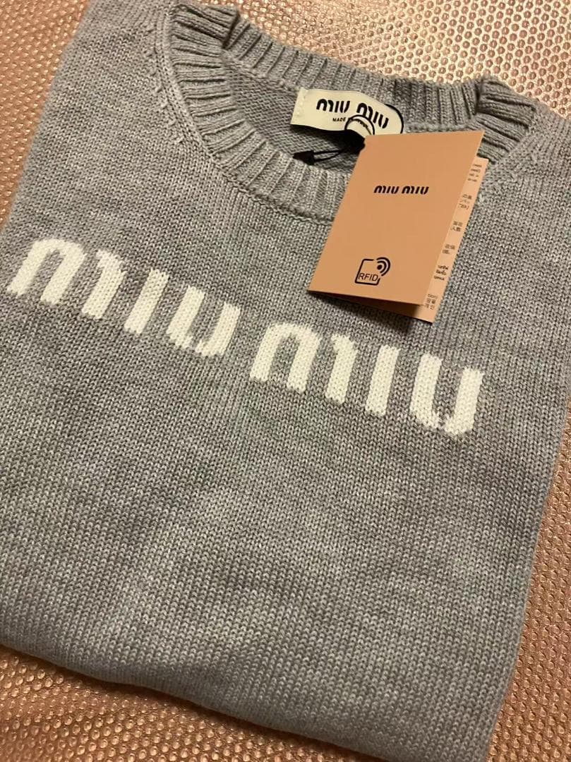 ロゴ ニット　グレー　L