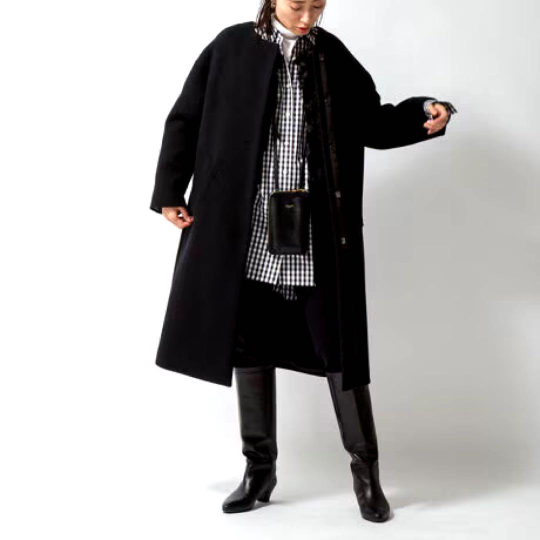 ノーリーズ ダブルクロスノーカラーロングコート M～L