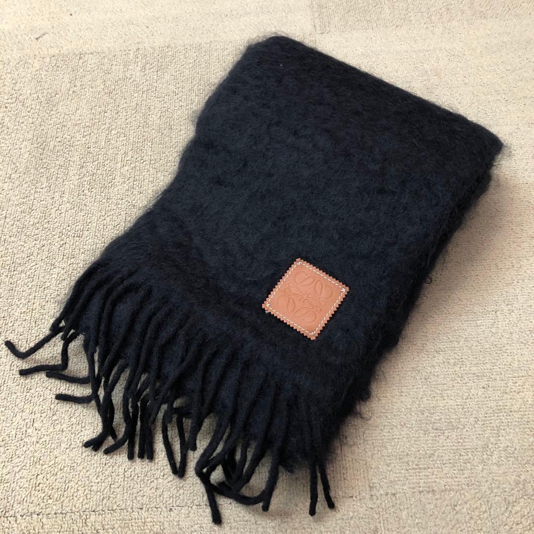 ロエベ モヘア マフラー ウール 黒 ストール S3346