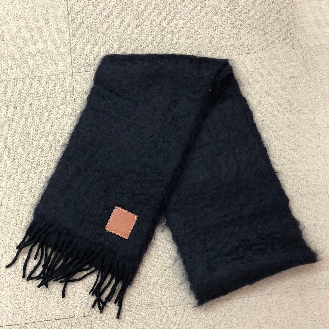 ロエベ モヘア マフラー ウール 黒 ストール S3346