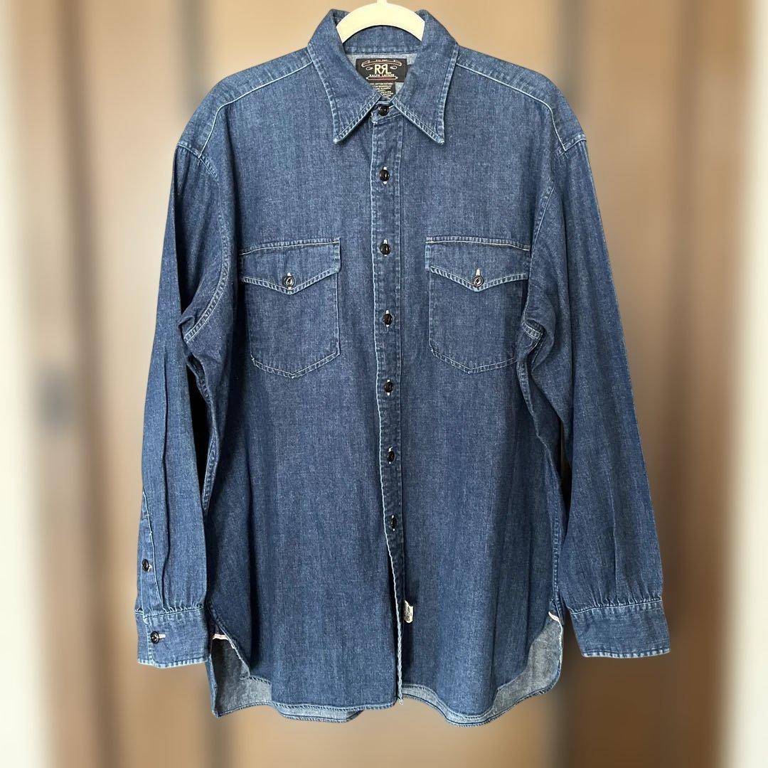 【美品】DOUBLE RL デニムシャツ　 インディゴシャツ 三つ星タグ　L