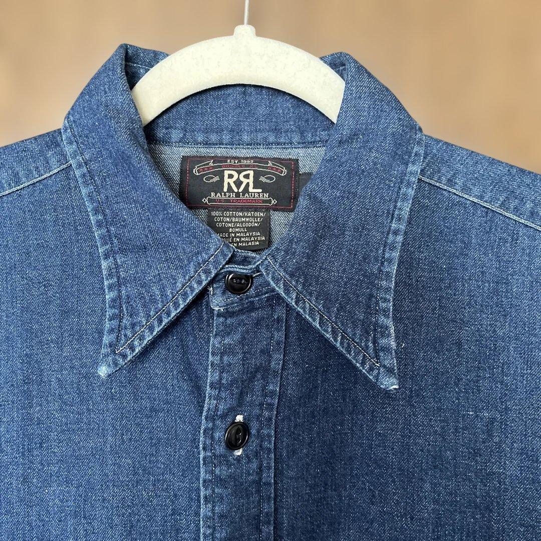 【美品】DOUBLE RL デニムシャツ　 インディゴシャツ 三つ星タグ　L