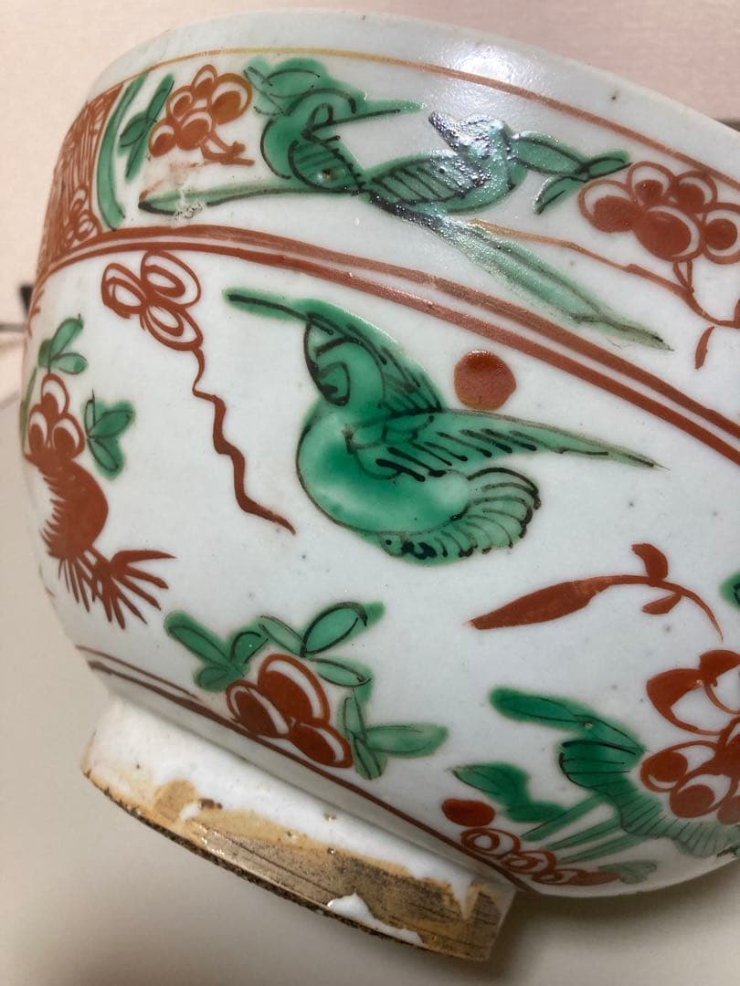年代保証　中国明時代 呉須赤絵菓子大鉢　口径約25cm元箱付