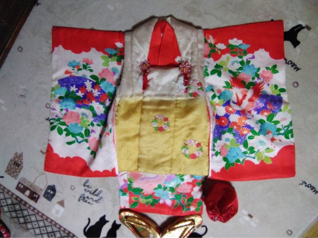 3歳向け・表側正絹のお着物と正絹お被覆のセット