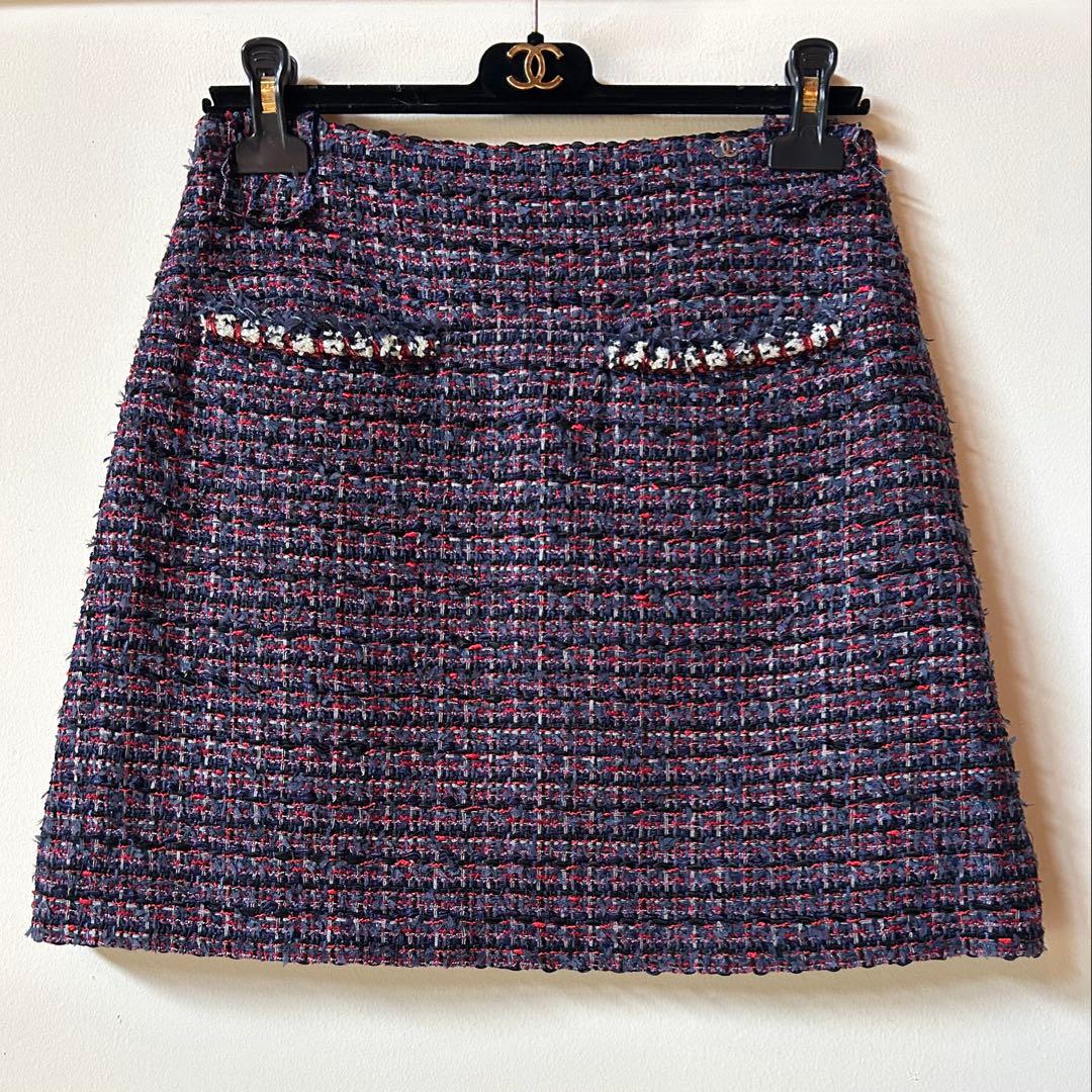 CHANELシャネル　ツイードスカート　トリコロールカラー　CCマーク　36