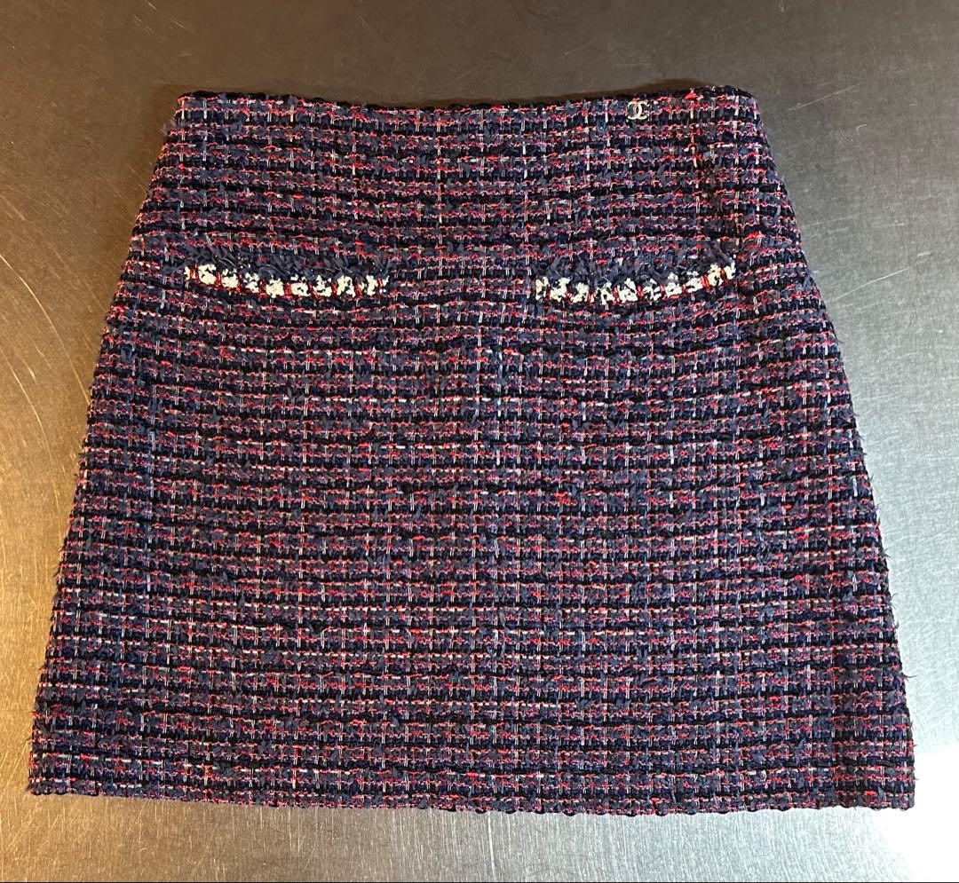 CHANELシャネル　ツイードスカート　トリコロールカラー　CCマーク　36