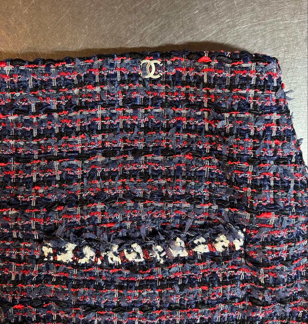 CHANELシャネル　ツイードスカート　トリコロールカラー　CCマーク　36
