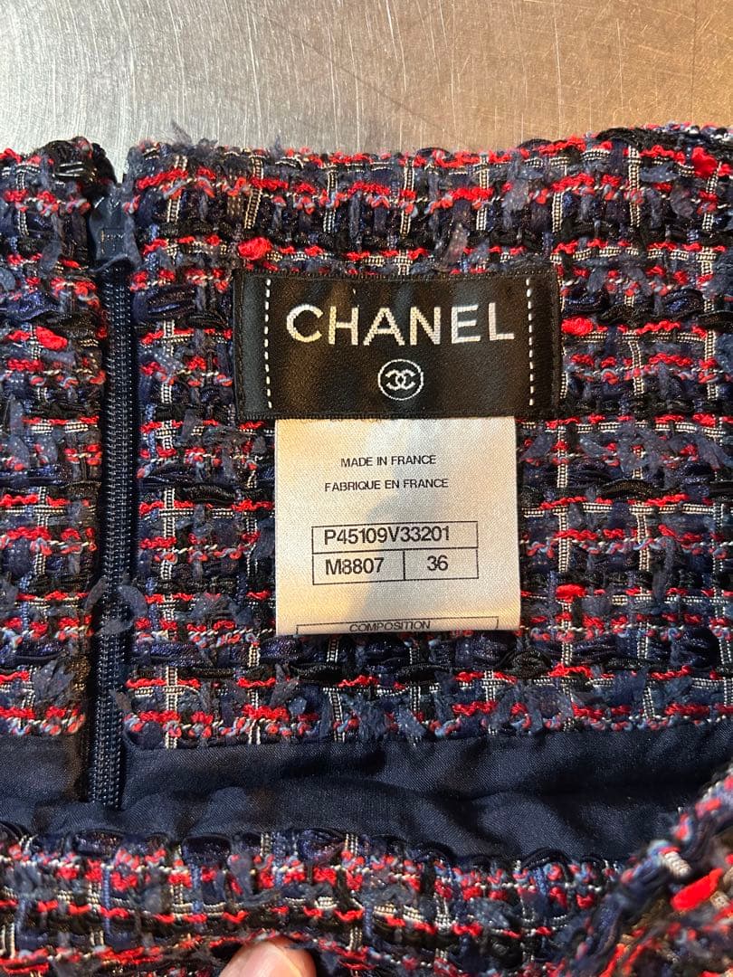 CHANELシャネル　ツイードスカート　トリコロールカラー　CCマーク　36