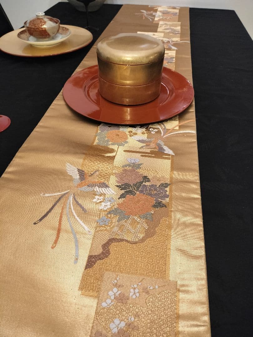 A931★逸品‼️ 24金箔‼️ひな祭り‼️正絹テーブルランナー2m16