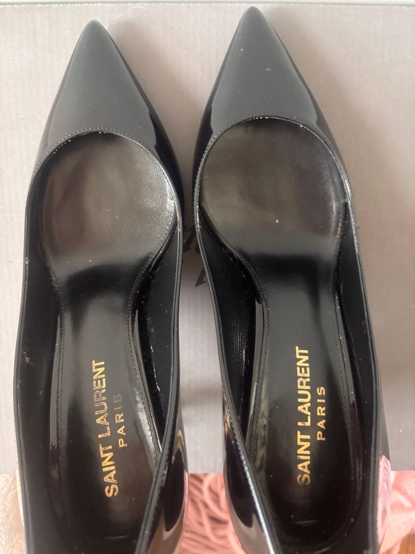 SAINT LAURENT ブラックパンプス YSLロゴ オピウム
