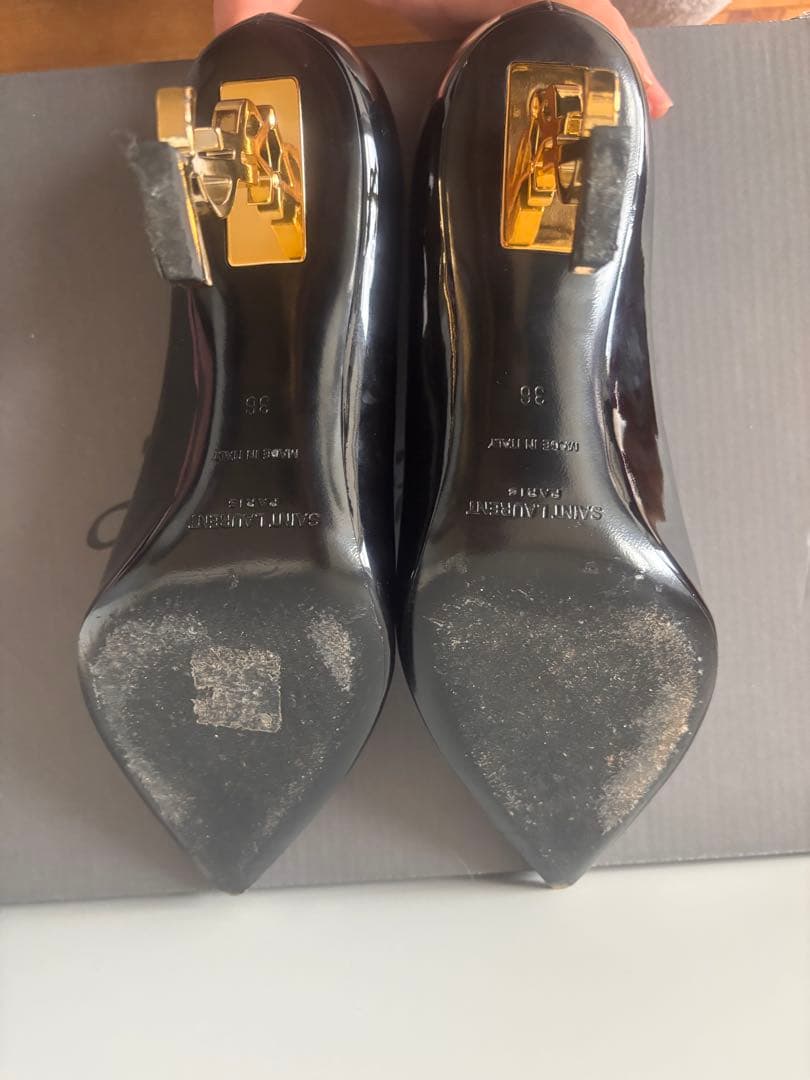 SAINT LAURENT ブラックパンプス YSLロゴ オピウム