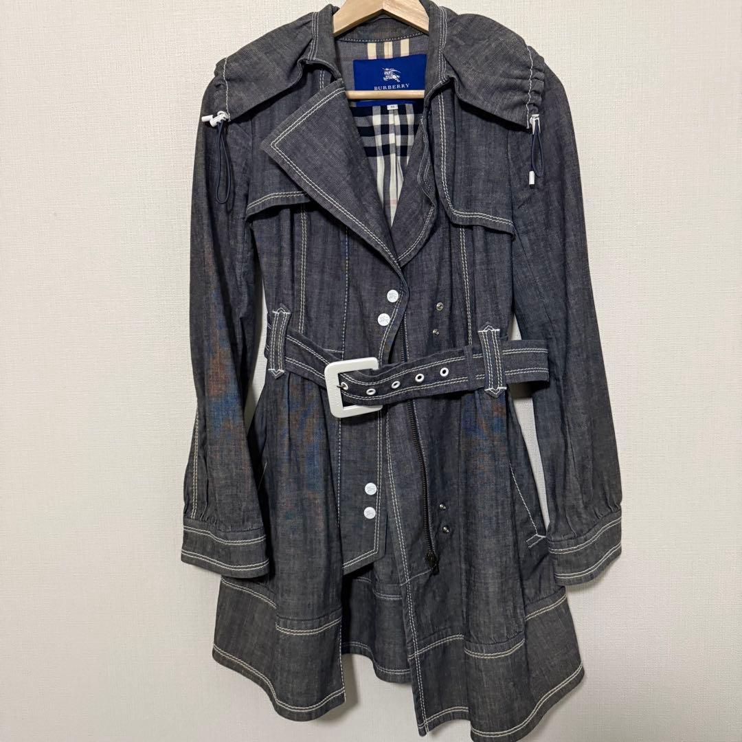 希少 BURBERRY BLUE LABEL デニム トレンチコート チェック