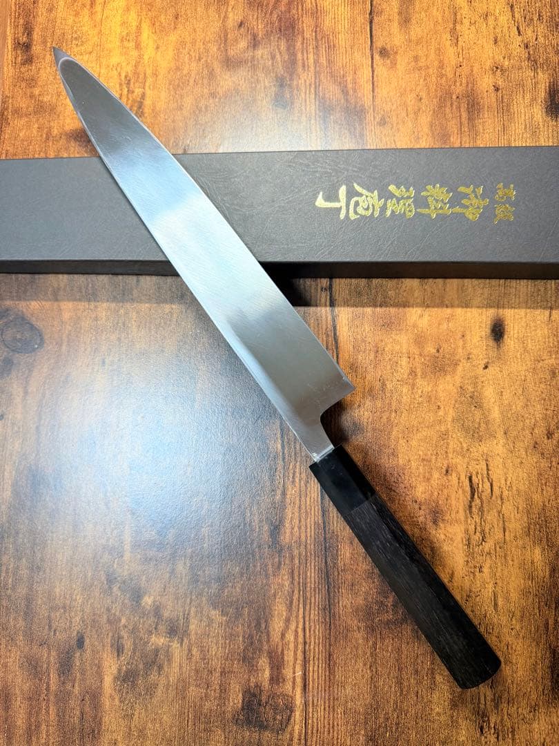 【堺打刃物】左用　身卸 出刃　白鋼　包丁　尺　黒檀水牛八角柄