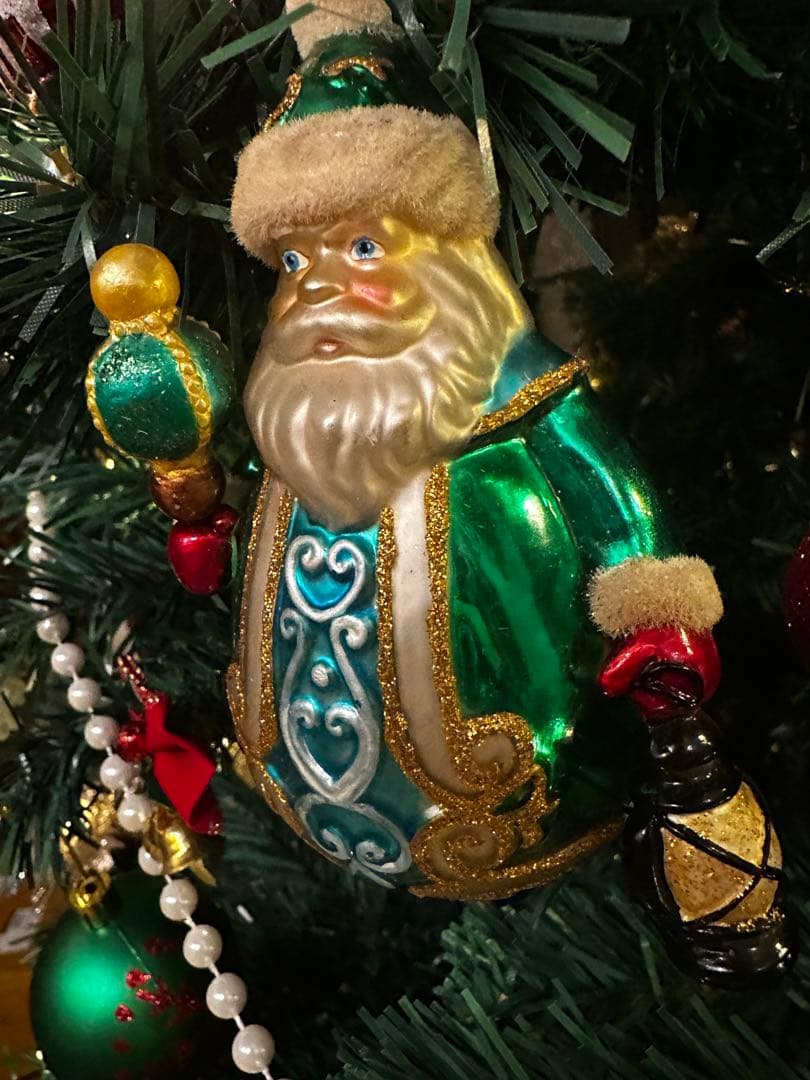 ポーランド購入高級手作り 吹きガラス製サンタクロスクリスマスオーナメント未使用