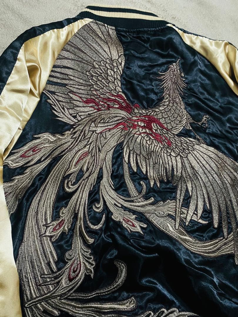 絡繰魂 日本限定 スカジャン　サテン unisex 鳳凰刺繍