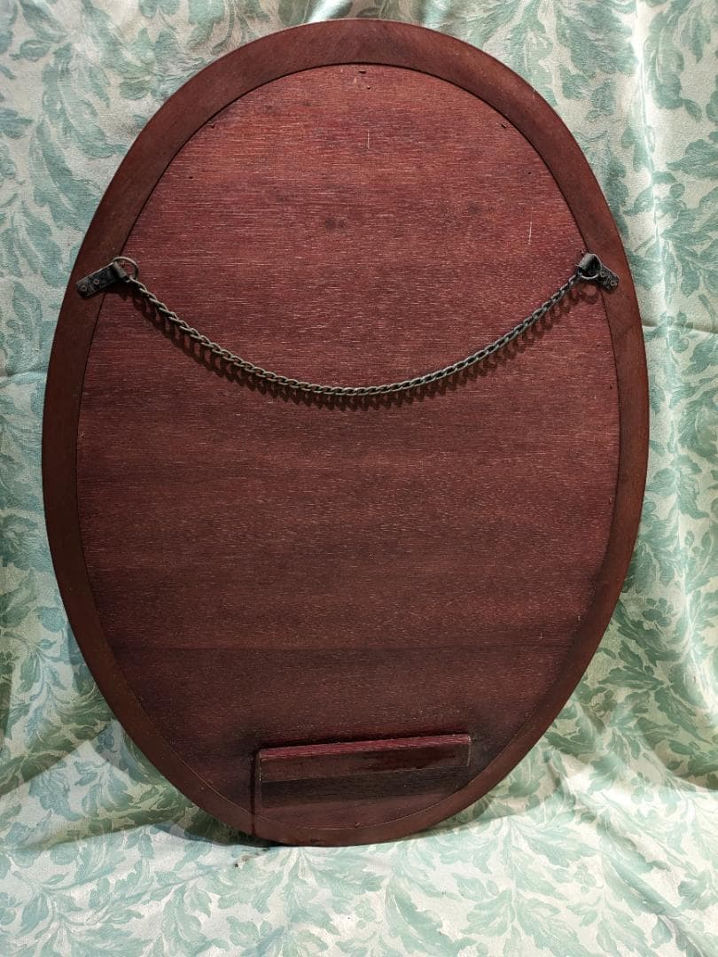 i9【極美品】 オーバルミラー カットガラス 壁掛け 木製 ミッドセンチュリー