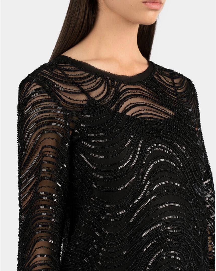 Emporio Armani スパンコールビーズ シアートップス　ブラック　新品