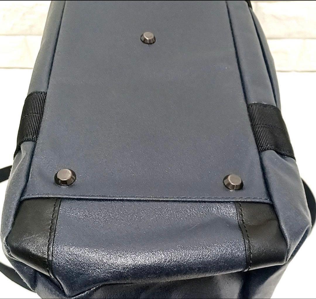 森野帆布帆布×レザー×ナイロン2wayトートバッグ紺